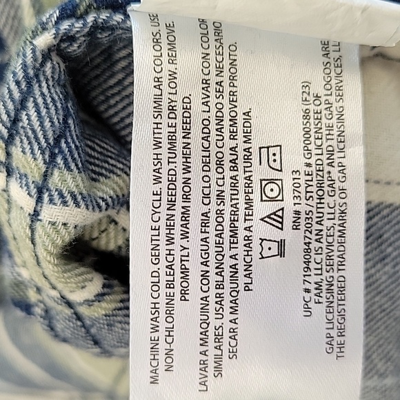 NWT GAP small blue white& green plaid loose fit flannel - Picture 6 of 6